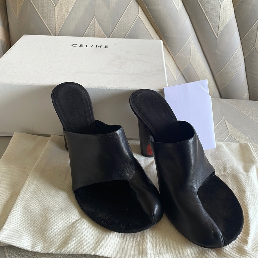 Celine black leather sandals size 30 with box and covers and certificate